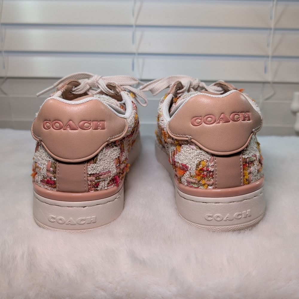 Coach Lowline Tweed Sneakers | Size 7.5 | Multicolor Pink & White Tweed with Box - Picture 8 of 16